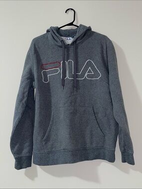 Fila Men's Dark Gray Pullover Hoodie with White & Red Logo medium